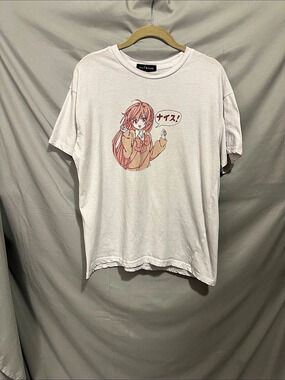 Social Scene Anime Graphic Short Sleeve Tee in White